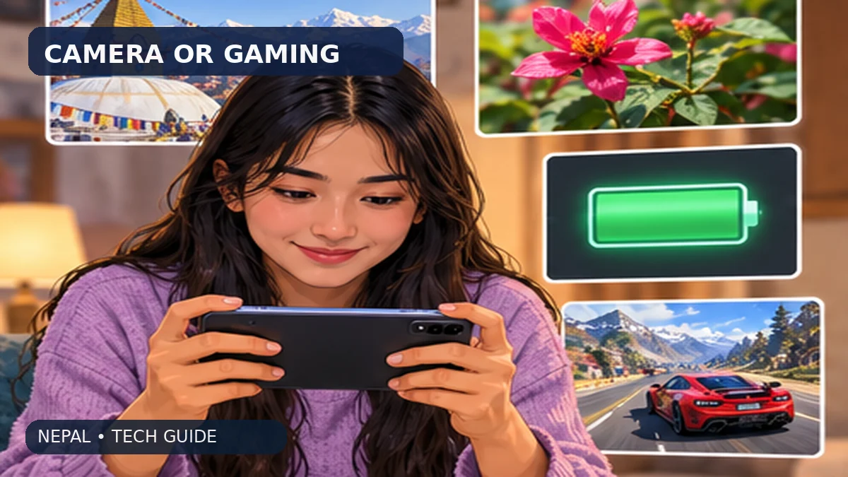 Original illustration for phone under rs. 30,000 in nepal: camera or performance?, showing Nepali technology and shopping context