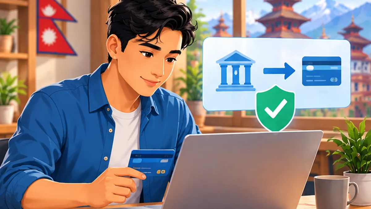 Original editorial illustration showing a Nepal-focused guide: connectIPS account guide