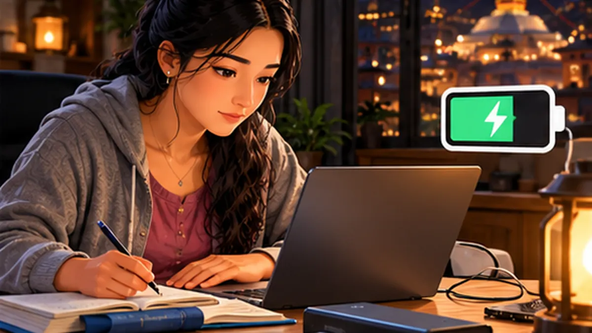 Original Nepal-focused illustration explaining laptop battery and load-shedding