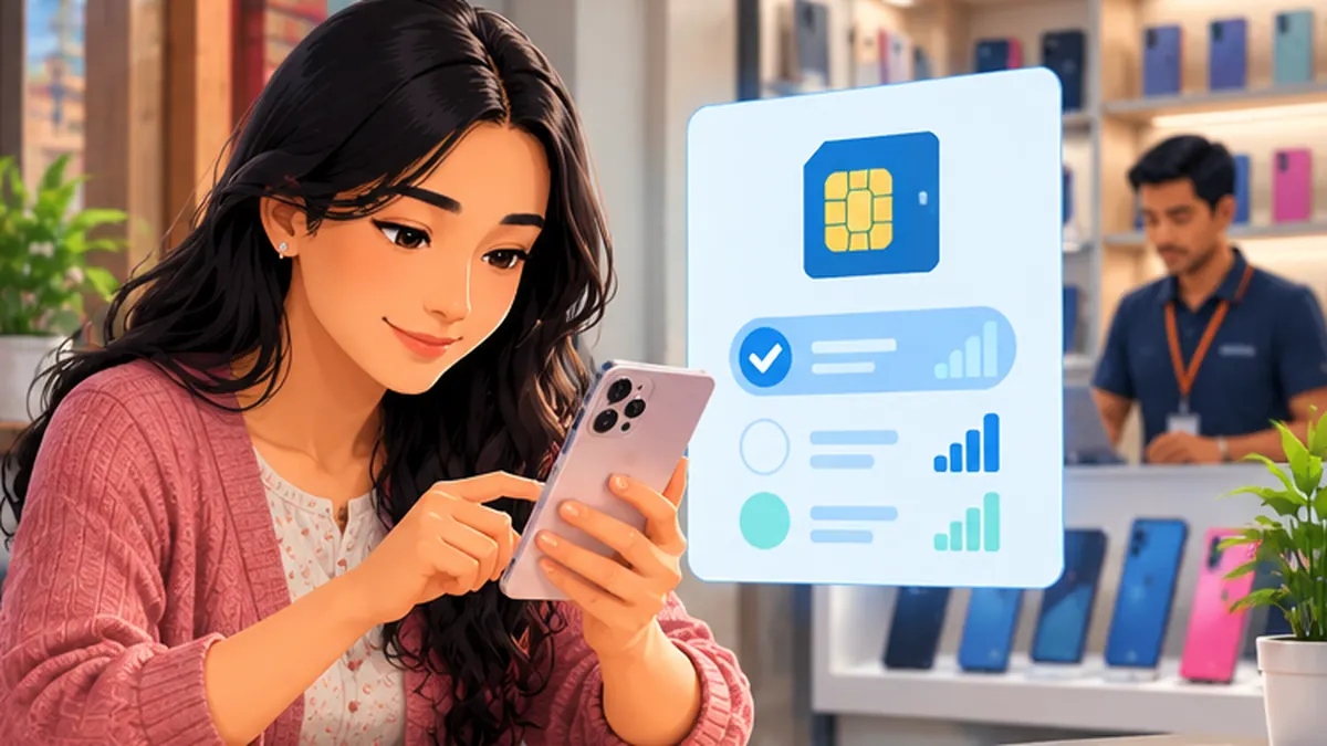 Original editorial illustration showing a Nepal-focused guide: Ncell eSIM activation