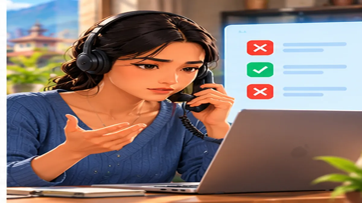 Illustration of a customer calling internet support about an incorrect renewal invoice