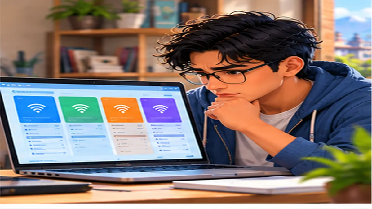 Illustration of a customer studying ISP package rates and regulatory notices