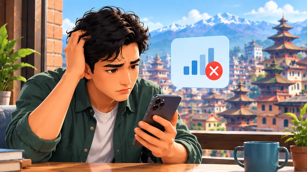 Original Nepal-focused illustration explaining mobile internet troubleshooting